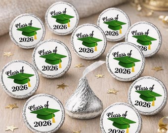 2026 Graduation Favors GLOSSY STICKERS class of 2026 Favors for Kisses Stickers GLOSSY Labels (candy not included) Class Reunion Decorations