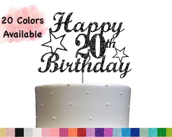 20th Birthday Cake Topper | Glitter Party Decoration | Happy Birthday Decor | Number 20 Milestone Celebration Elegant Topper for All Ages