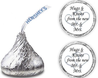 324 Hugs and Kisses from the new Mr & Mrs Interlocking Silver Hearts Wedding Favors Stickers Labels For Bridal Shower CANDY NOT INCLUDED