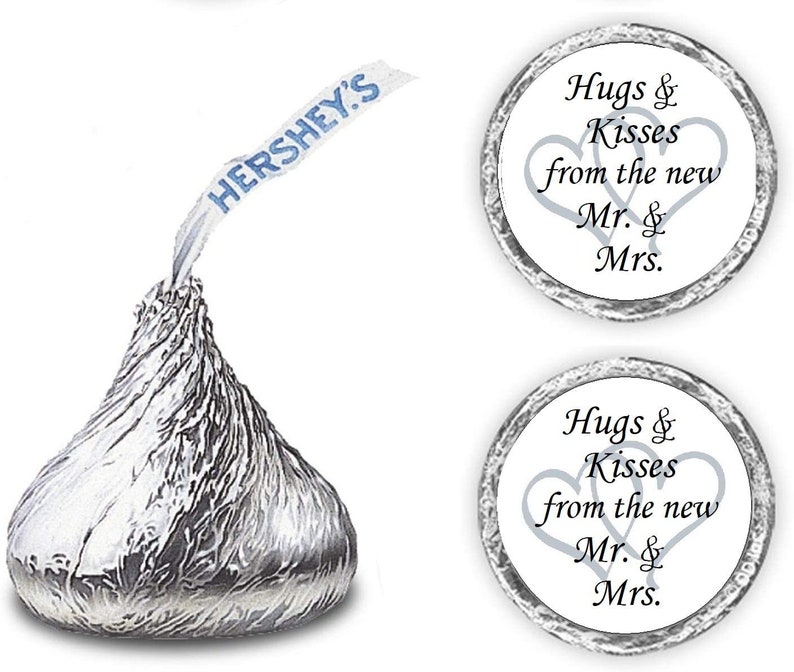 324 Hugs and Kisses from the new Mr /& Mrs Interlocking Orange Hearts Wedding Favors Stickers Labels For Bridal Shower CANDY NOT INCLUDED