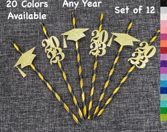 Class of 2026 Graduation Party Straws Graduation Decorations (Set of 12) (20 Colors Available) Class Reunion Party ALL YEARS AVAILABLE