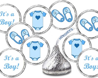 324 Blue Baby Shower Onesie Pin  Its a boy Baby Shower Favor Stickers Baby Shower Kisses Sticker  Baby Shower Label  Candy Not Included