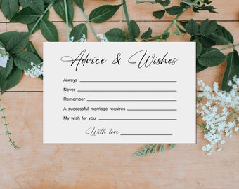 Modern Minimalist Wedding Advice and Wishes Cards  Bride and Groom For Bridal Shower Newlyweds Rehearsal Dinner Party (SET OF  50)   4"x6"