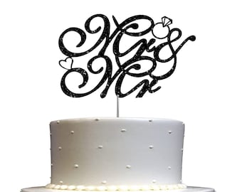 Mr & Mr Cake Topper Wedding Cake Topper  Glitter Mr and Mr Cake Topper for Wedding Party Decorations (Double Sided Glitter)