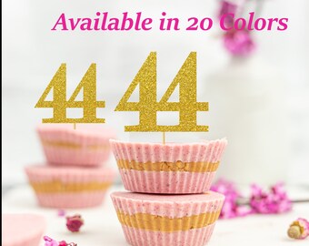 44th Birthday Cupcake Toppers | Glitter Number 44 Decorations | 44th Party Decor | Age 44 Milestone | Party Favors Birthday Party Supplies