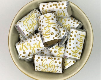 60 Oh Baby Oh Girl  Its a Girl Gold Baby Shower Miniatures Candy Bar Wrapper, Baby Shower Miniatures Candy Bar Stickers (CANDY NOT INCLUDED)