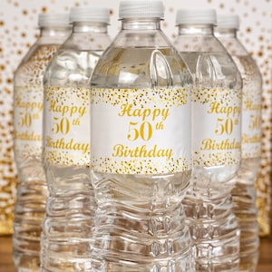 Any Number 50th Birthday Water Bottle Labels Glossy Waterproof (Set of 20) 50th Birthday Party Favors Waterproof Water Bottle Wrappers