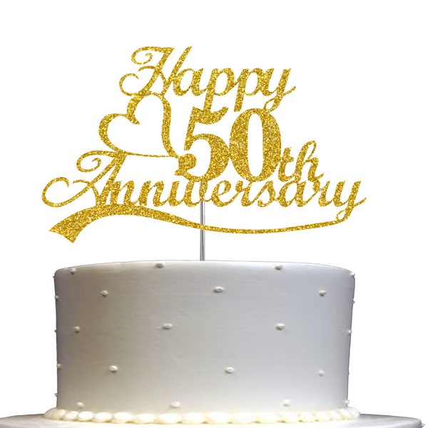 50th Anniversary Cake Topper (Double Sided) Gold Glitter 50th Wedding Anniversary Cake Topper 50th Cake Topper 50th Anniversary Decorations