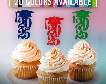 class of 2025   Cupcake Toppers ( 20 Colors Available) Graduation Cupcake Toppers graduation decorations 2025 ( ANY YEAR) Class Reunion