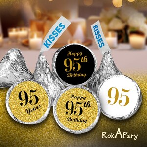 95th Birthday Party Labels Set of 324 Self-Adhesive Glossy Stickers Party Favors Candy Bags (CANDY NOT INCLUDED) Perfect for Kisses Bottoms