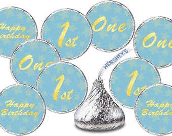 1st Birthday Party Favors  First Birthday Decorations  Blue Gold Happy Birthday Party Decoration Party Supplies Candy Not Included