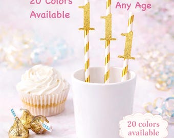 1st Birthday Straws with Glitter Number Any Age (SET OF 12) Birthday Decorations Party Anniversary Tableware Decor Party Supplies First Bday