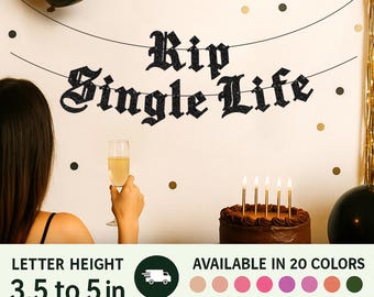 Rip Single Life Banner – Gothic Bachelorette Party Decor, Bridal Shower Decoration, Dark Wedding Theme, Alternative Bride Party Supplies