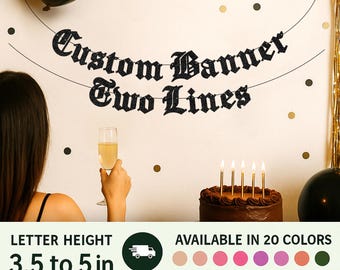 Custom Gothic Banner – Personalized Party Decoration, Two-Line Banner for Weddings, Birthdays, Showers, Halloween Decor & Event Sign
