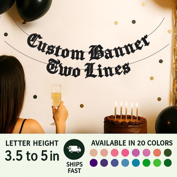 Custom Banner – Personalized Birthday Banner  Baby Shower Banner.  Block, Script, Gothic and more