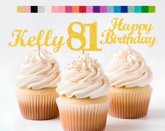 81st Birthday Decorations Personalized Birthday Cupcake Toppers Custom Age, Name & Happy Birthday Sign - Party Decorations for Kids Adults