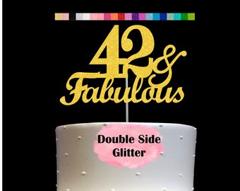 42 and Fabulous Birthday Cake Topper | Glitter | 42nd Birthday Decorations for a Fabulous Party Theme | Perfect for Celebrating 42 years