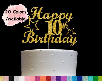 10th Birthday Cake Topper | Glitter Party Decoration | Happy Birthday Decor | Number 10 Milestone Celebration Elegant Topper for All Ages