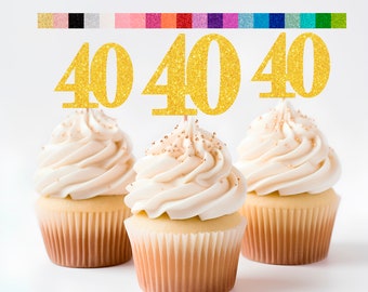 Any Number 40th Birthday Cupcake toppers Adult Party Glitter Party Decorations number cupcake topper  age 40 cupcake topper