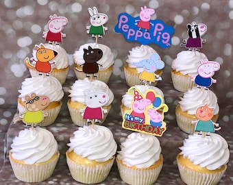 Peppa Pig Cupcake Toppers Set of 12  Peppa Pig Birthday Decorations Peppa Cupcake Toppers Peppa Pig Party  Peppa Toppers Set of 12