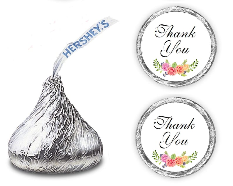 CANDY NOT INCLUDED 324 Floral Roses Thank You Hershey Kiss Wedding Stickers Labels Stickers Weddings Bridal Shower Engagement Party Favors