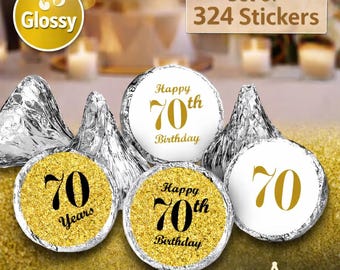 70th Birthday Party Labels Set of 324 Self-Adhesive Glossy Stickers Party Favors Candy Bags (CANDY NOT INCLUDED) Perfect for Kisses Bottoms