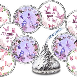 Butterfly Party Labels (SET of 216) Butterfly Theme Stickers Bridal Shower Baby Shower Birthday Party ( Pink Purple ) Candy Not Included