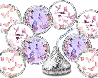 Butterfly Party Labels (SET of 216) Butterfly Theme Stickers Bridal Shower Baby Shower Birthday Party ( Pink Purple ) Candy Not Included