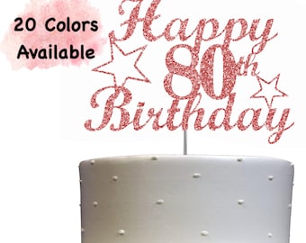 80th Birthday Cake Topper | Glitter Party Decoration | Happy Birthday Decor | Number 80 Milestone Celebration Elegant Topper for All Ages
