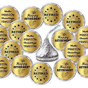 216 Gold Foil Retirement Kisses Stickers Labels Stickers for Happy Retirement Party,  Kisses Party Favors Decor (CANDY NOT INCLUDED