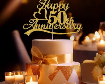 50th Anniversary Cake Topper (Double Sided) Gold Glitter 50th Wedding Anniversary Cake Topper 50th Cake Topper 50th Anniversary Decoarations
