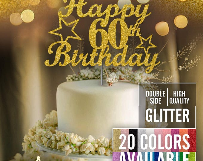 Featured listing image: 60th Birthday Cake Topper | Glitter Party Decoration | Happy Birthday Decor | Number 60 Milestone Celebration Elegant Topper for All Ages