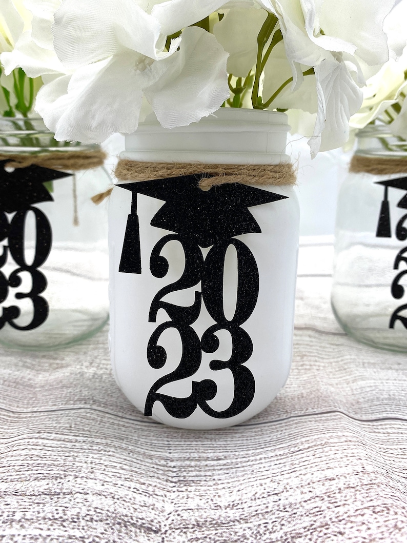 Class of 2024 Graduation Decorations 20 Colors Available Graduation Centerpieces for Mason Jar Tags ANY YEAR Class Reunion Centerpiece image 6