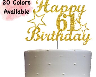 61st Birthday Cake Topper | Glitter Party Decoration | Happy Birthday Decor | Number 61 Milestone Celebration Elegant Topper for All Ages