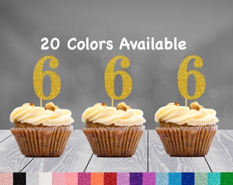 6th Birthday Cupcake Toppers | Glitter Number 6 Decorations | 6th Party Decor | Age 6 Milestone | Party Favors Birthday Party Supplies