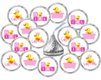 324 Pink Rubber Ducky Theme Baby Shower Party Favors Stickers Labels Its a Girl Rubber Duck (candy not included)