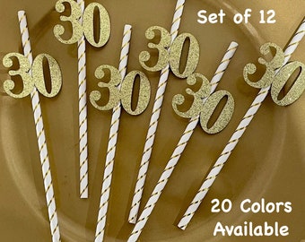 Any NUMBER Birthday Party Straws with Number (SET OF 12) Adult Birthday Party Decorations  Pre-assembled (Number available in 20 Colors)