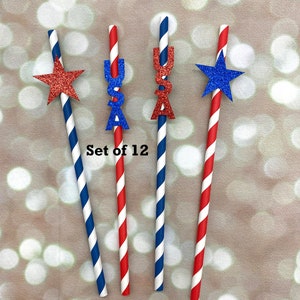 Set of 12 July 4th Party Straws Independence Day Party Favors fourth of july party decor