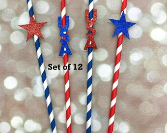 Set of 12 July 4th Party Straws Independence Day Party Favors fourth of july party decor