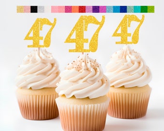 47th Birthday Cupcake Toppers | Glitter Number 47 Decorations | 47th Party Decor | Age 47 Milestone | Party Favors Birthday Party Supplies