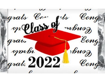 Class of 2024 Graduation Set of 60 Party favors Miniature Candy Bar Wrapper (Set of 60) Red Cap Mini  Bar Stickers Label CANDY NOT INCLUDED