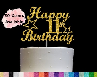 11th Birthday Cake Topper | Glitter Party Decoration | Happy Birthday Decor | Number 11 Milestone Celebration Elegant Topper for All Ages