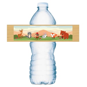 20 Forest Animals Water Bottle Labels; Woodland Animals Waterproof Water Bottle Wrappers Baby Shower Water Bottle Stickers Labels