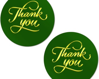 Thank You Stickers (SET of 40)  2 Inch Big Round Glossy Labels Made in USA (Green)