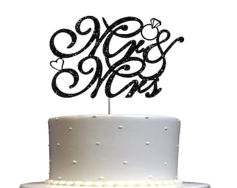 Mr & Mrs Cake Topper  Wedding Cake Topper  Glitter Mr and Mrs Cake Topper for Wedding Party Decorations (Double Sided Glitter)