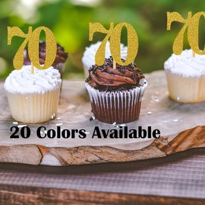 ANY NUMBER 70th Birthday Cupcake toppers ( 2 inches Tall ) Adult Party Glitter Party Decorations number cupcake topper age 70 cupcake topper
