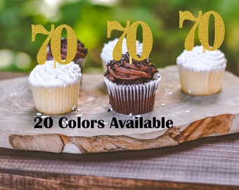 70th Birthday Cupcake Toppers | Glitter Number 70 Decorations | 70th Party Decor | Age 70 Milestone | Party Favors Birthday Party Supplies