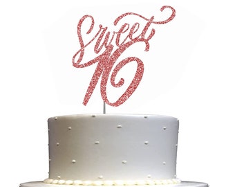 Sweet 16 Cake Topper Sixteenth Birthday Party Decoration ( Double Sided Glitter) 16th Birthday Cake Topper Sweet 16 Cake Topper