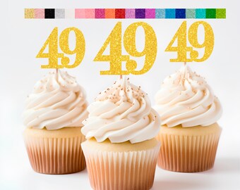 49th Birthday Cupcake Toppers | Glitter Number 49 Decorations | 49th Party Decor | Age 49 Milestone | Party Favors Birthday Party Supplies
