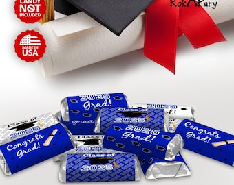 class of 2025  Graduation Party Favor Miniatures Candy Bar Wrapper (Set of 60) CANDY NOT INCLUDED  Blue Graduation  Favors